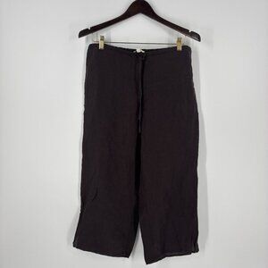 EILEEN FISHER 100% Irish Linen Drawstring Wide Leg Pants Brown Size Medium Petit